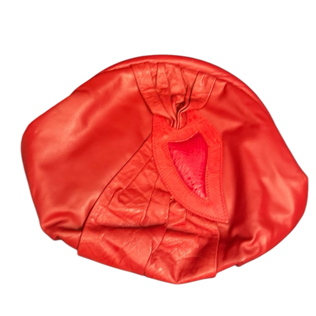 Vintage Red Leather Shoulder Bag Purse Clutch With Heart Detail